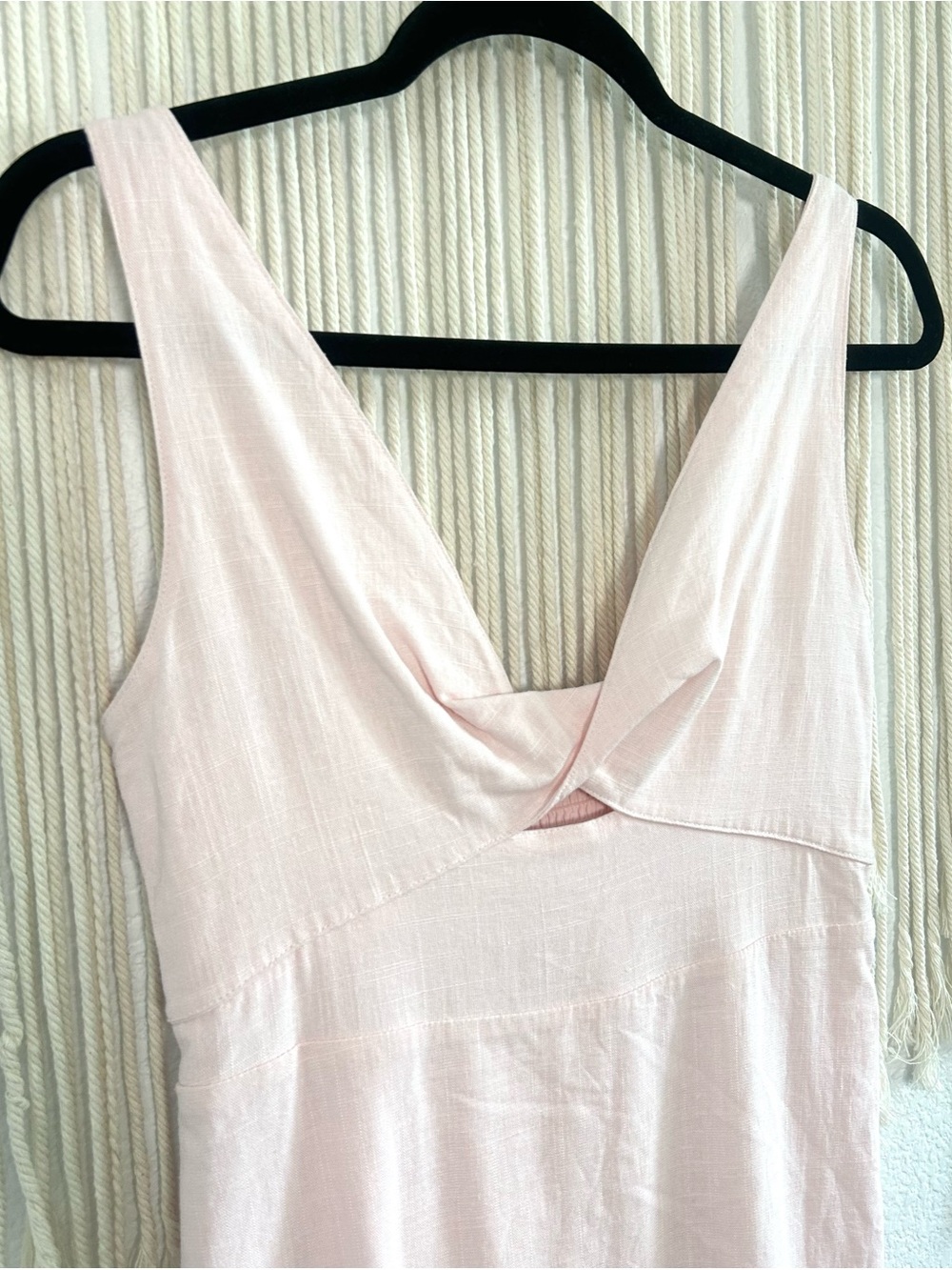 Mi Ami by Francesca’s Light Pink Twist-Front Tank Dress linen Blend - Picture 5 of 11